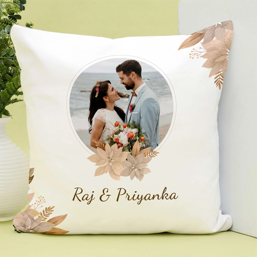 Floral Couple Photo Personalized Pillow