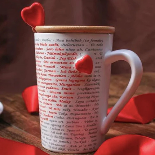 I Love You Ceramic Coffee Mug With Spoon & Lid