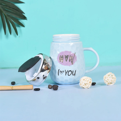 Romantic Coffee  Mugs with Lid & Biscuit Holder