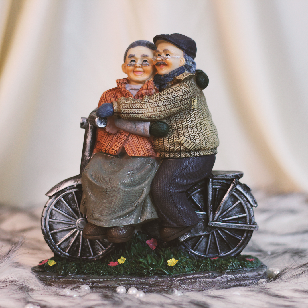 Old Couple Riding Bicycle, Decorative Gift Ornament