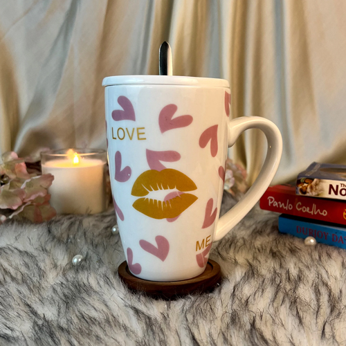 Cool Love Conversation Coffee Mugs with Lid & Spoon