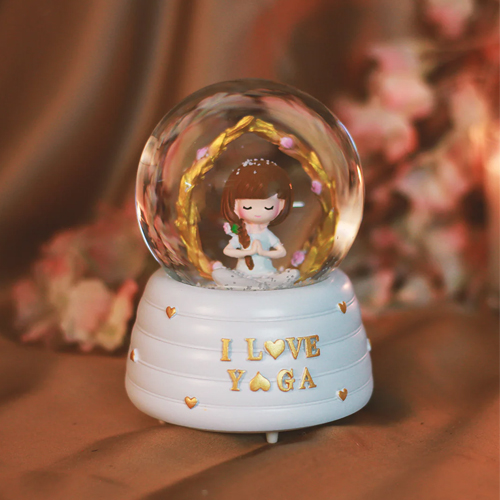 I Love Yoga  Musical Crystal Snow Ball Gift for Yoga Lover Women