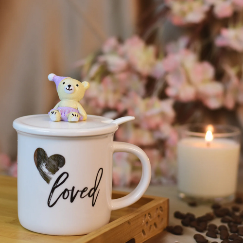 I Love You Ceramic Coffee Mug With Teddy Bear Lid
