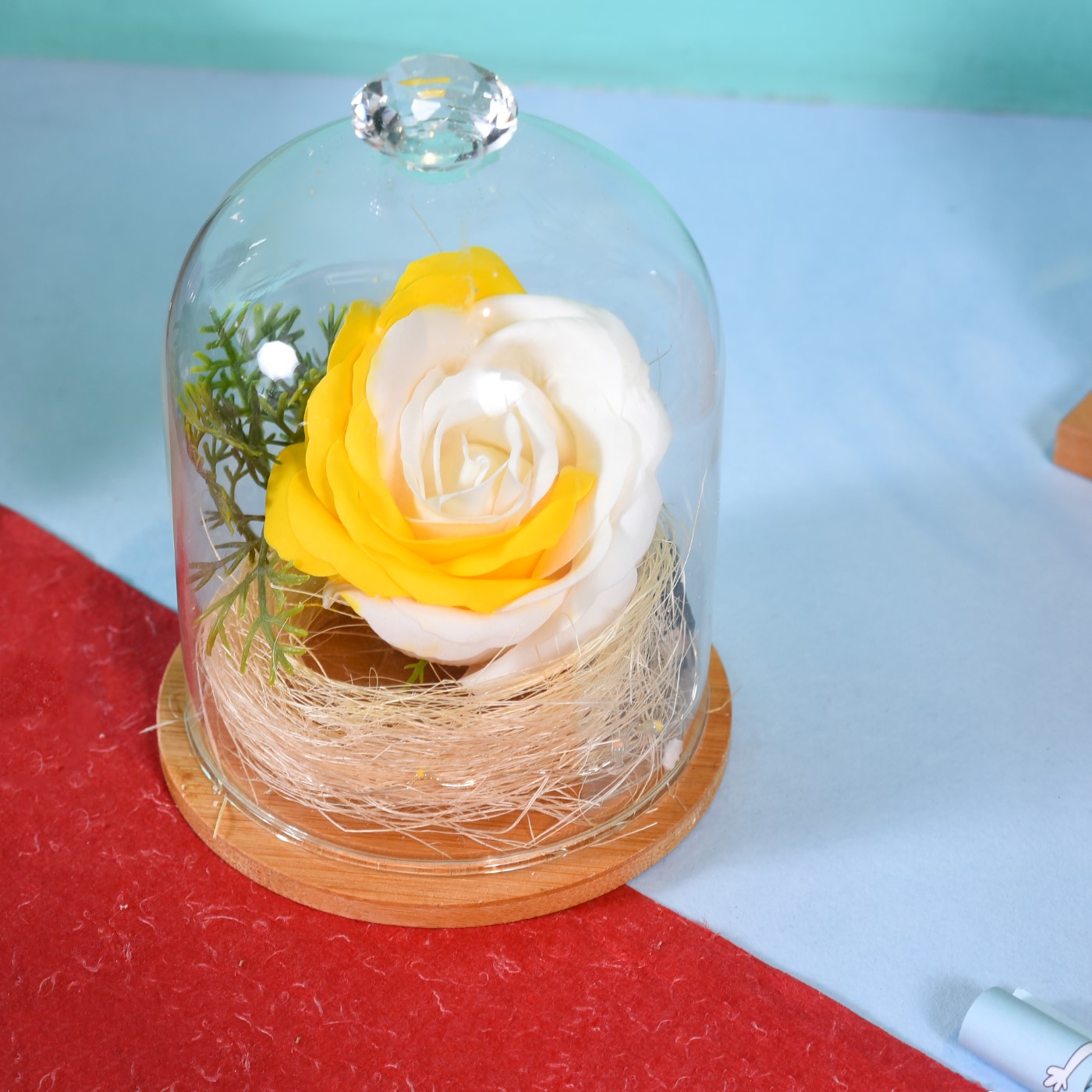 ETERNITY COLORFUL ROSES IN GLASS JAR WITH LED LIGHTS