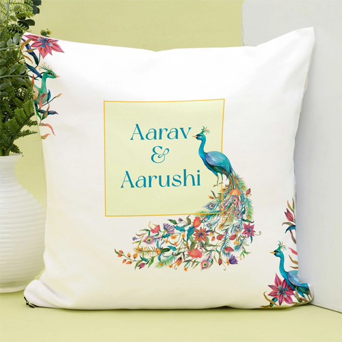 Peacock Art Couple Name Personalized pillow