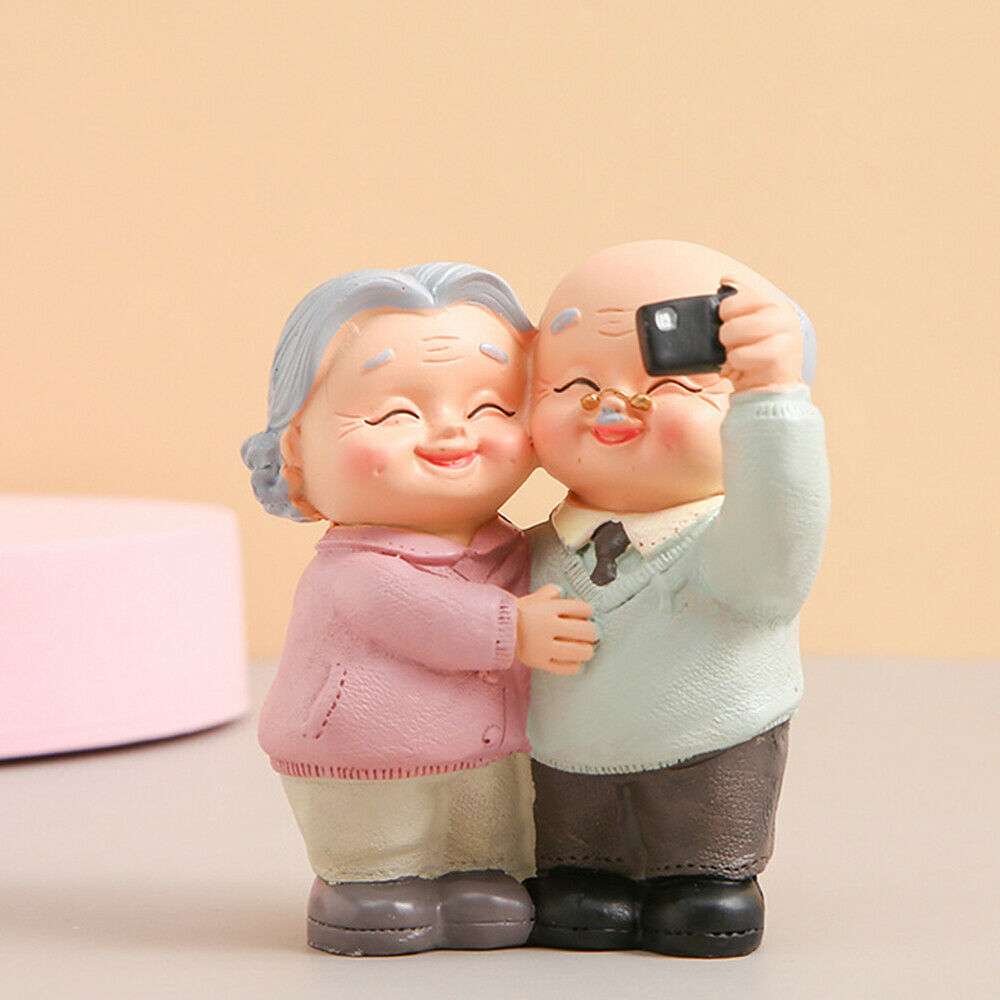 Cute Granny Under Umbrella, Lovely couple figurine Gift for Old Couple